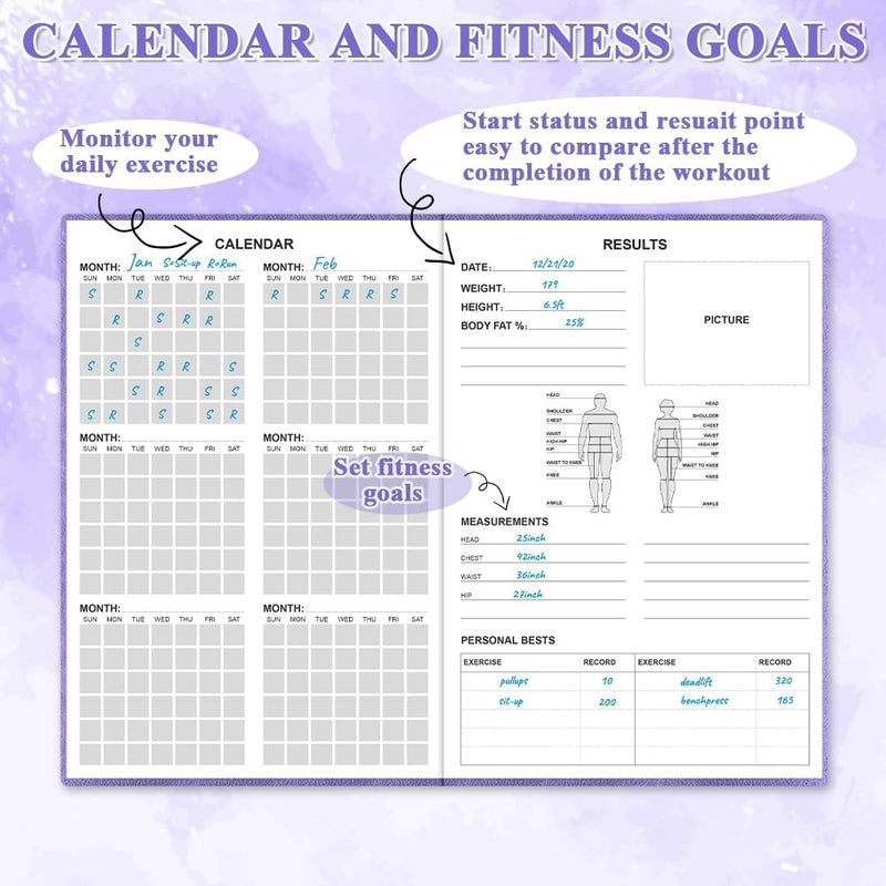 Getvow Fitness Planner - Workout Planner for Woman and Man - A5 Hardcover Workout Journal/Planner to Track Weight Loss, GYM, Bodybuilding Progress - Daily Health & Wellness Tracker, Purple - Image 4